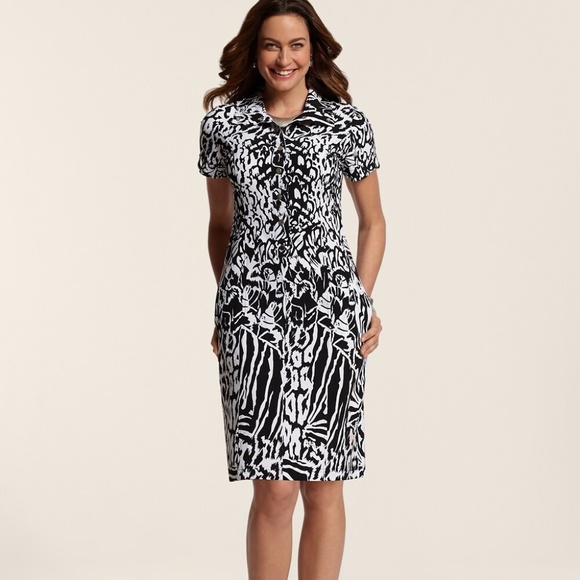 Chicos Zenergy black and white print dress - Picture 1 of 4